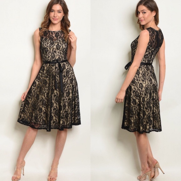 Dresses & Skirts - Black Nude Lace Party Event Dress Medium M New